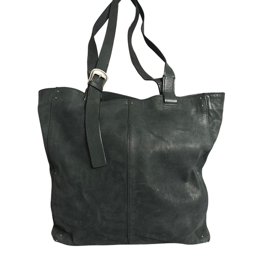 Lucky Brand Lysa leather tote asymmetrical straps buckle studs slouchy black - Picture 1 of 12